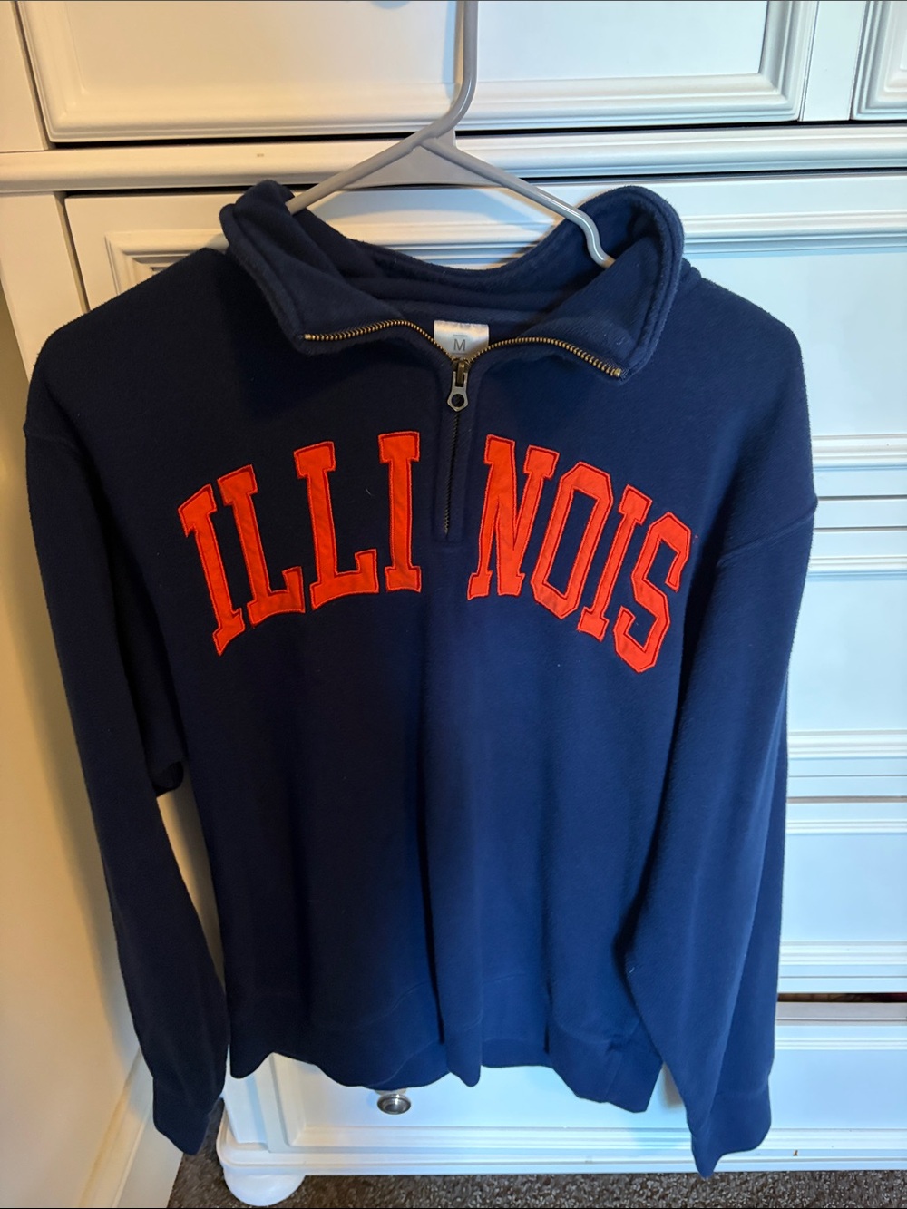 Navy Quarter-Zip Illinois Sweatshirt with Orange Lettering